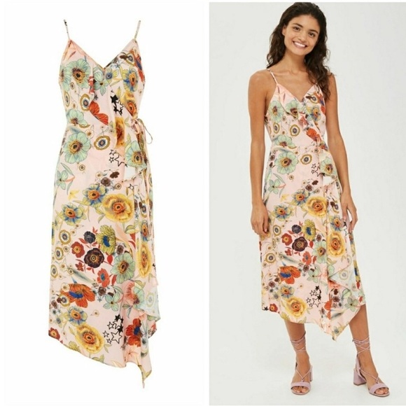 TOPSHOP Floral Print Wrap Midi Dress - Picture 3 of 8